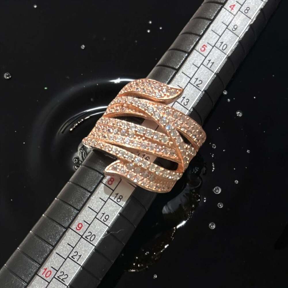 925 Rose Gold Over Sterling Silver Pavé CZ Multi-Strand Crossover Cocktail Ring